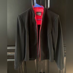 Vintage Positive Attitude Black Open Blazer red Lining  petite size 12